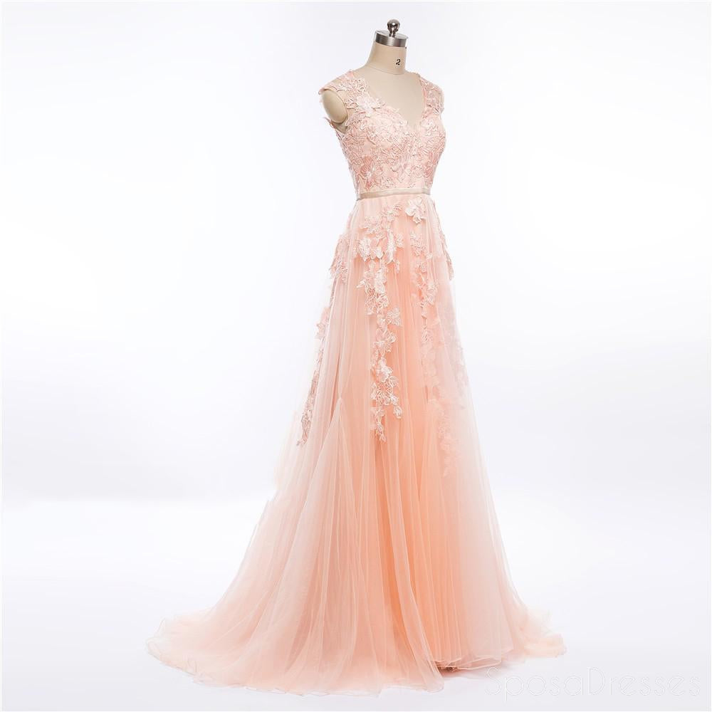 Sexy See Through V Neckline Peach Long Evening Prom Dresses, Popular Cheap Long 2018 Party Prom Dresses, 17224